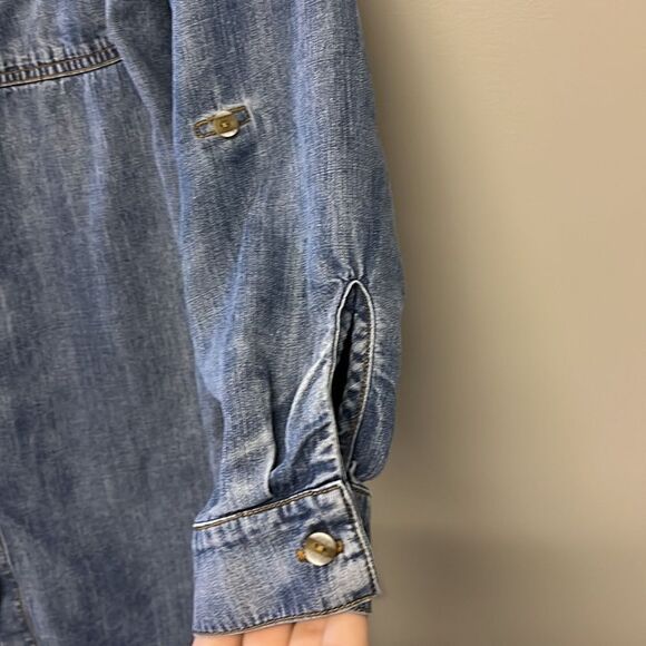 Side Stitch Dark Wash Long Sleeve Lyocell Botton Down Shirt- XSP - Picture 10 of 16